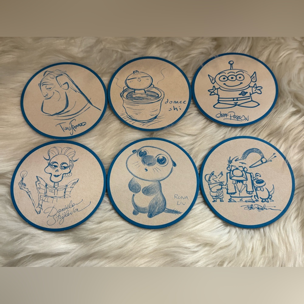 Disney California Adventure Lamplight Lounge Pixar Doodle Coaster Set of 6